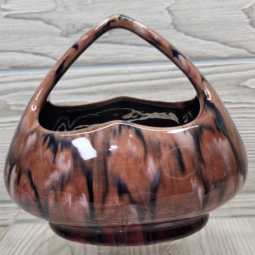 Coronet Czechoslovakia Drip Glaze Art‎ Pottery Brides Basket Brown Black Vtg